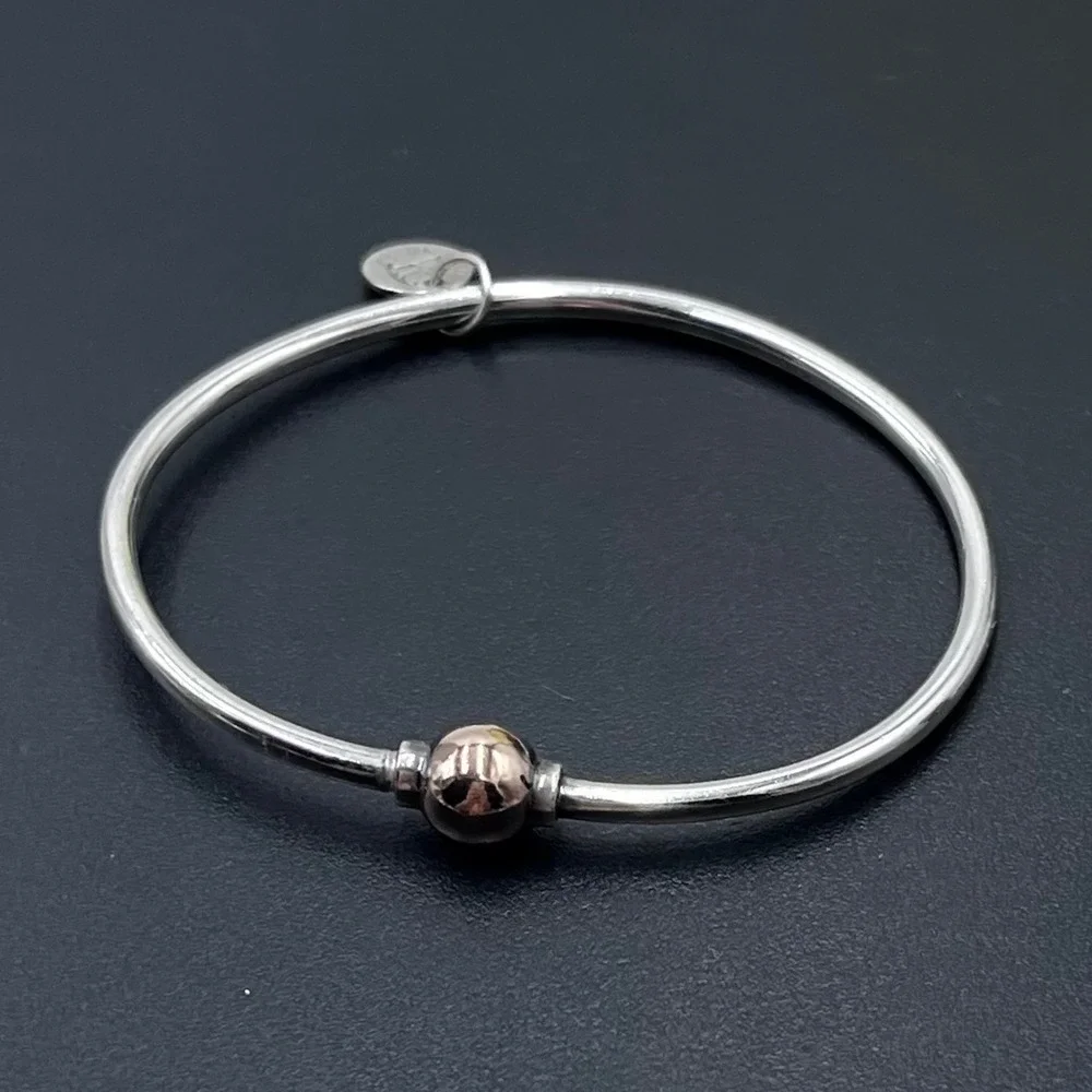 Authentic Cape Cod Lifestyle Two-Tone Bangle Bracelet Solid 14k Gold Sterling Sm